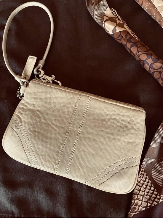 Coach Handbags - Coach Beige Leather Wristlet Clutch - Classic Neutral Women's